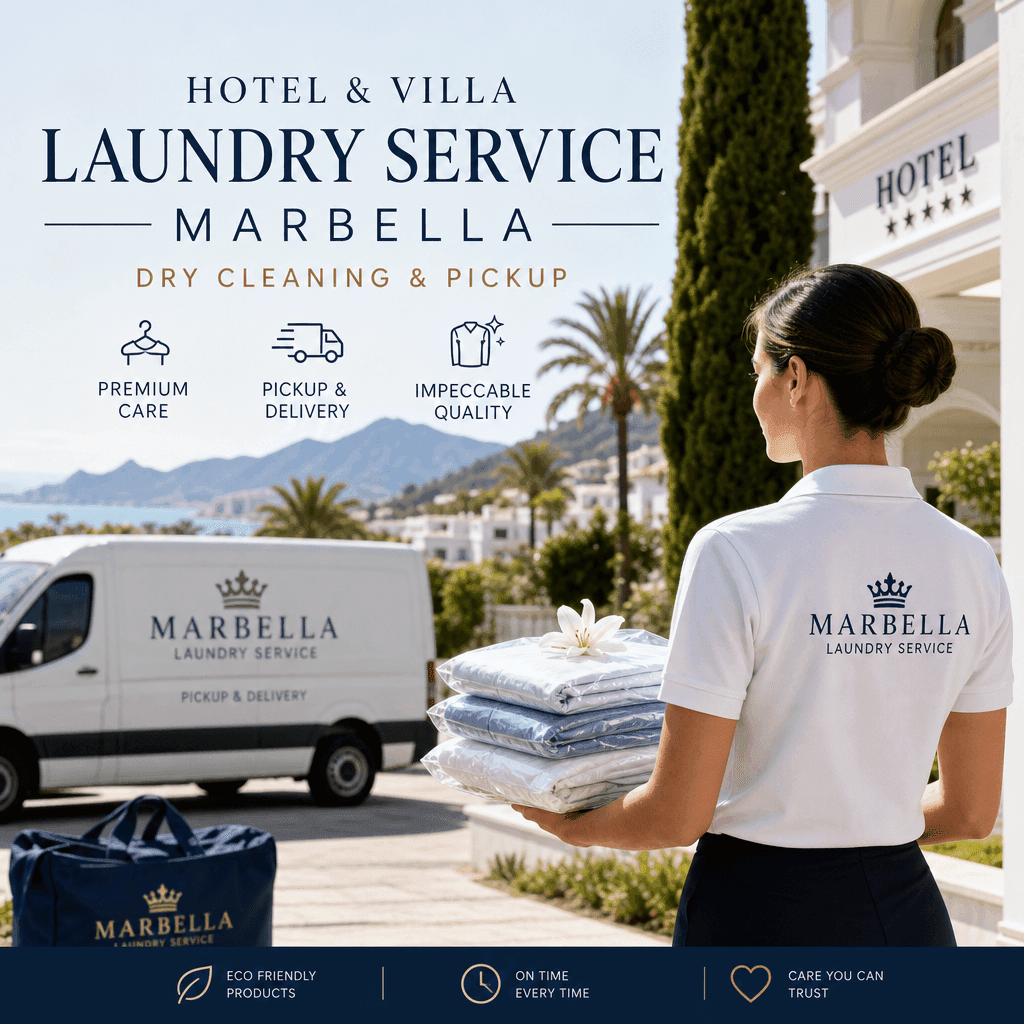 Laundry pickup and dry cleaning service for hotels and villas in Marbella, Costa del Sol, with delivery.